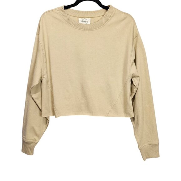 OneStepUp Knit Beige New Raw Hem Pull Over Oversized Cropped Sweatshirt - Picture 1 of 6